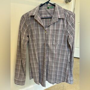 United Colors Of Benetton Women's Plaid Button-Down Shirt - Gray and Purple